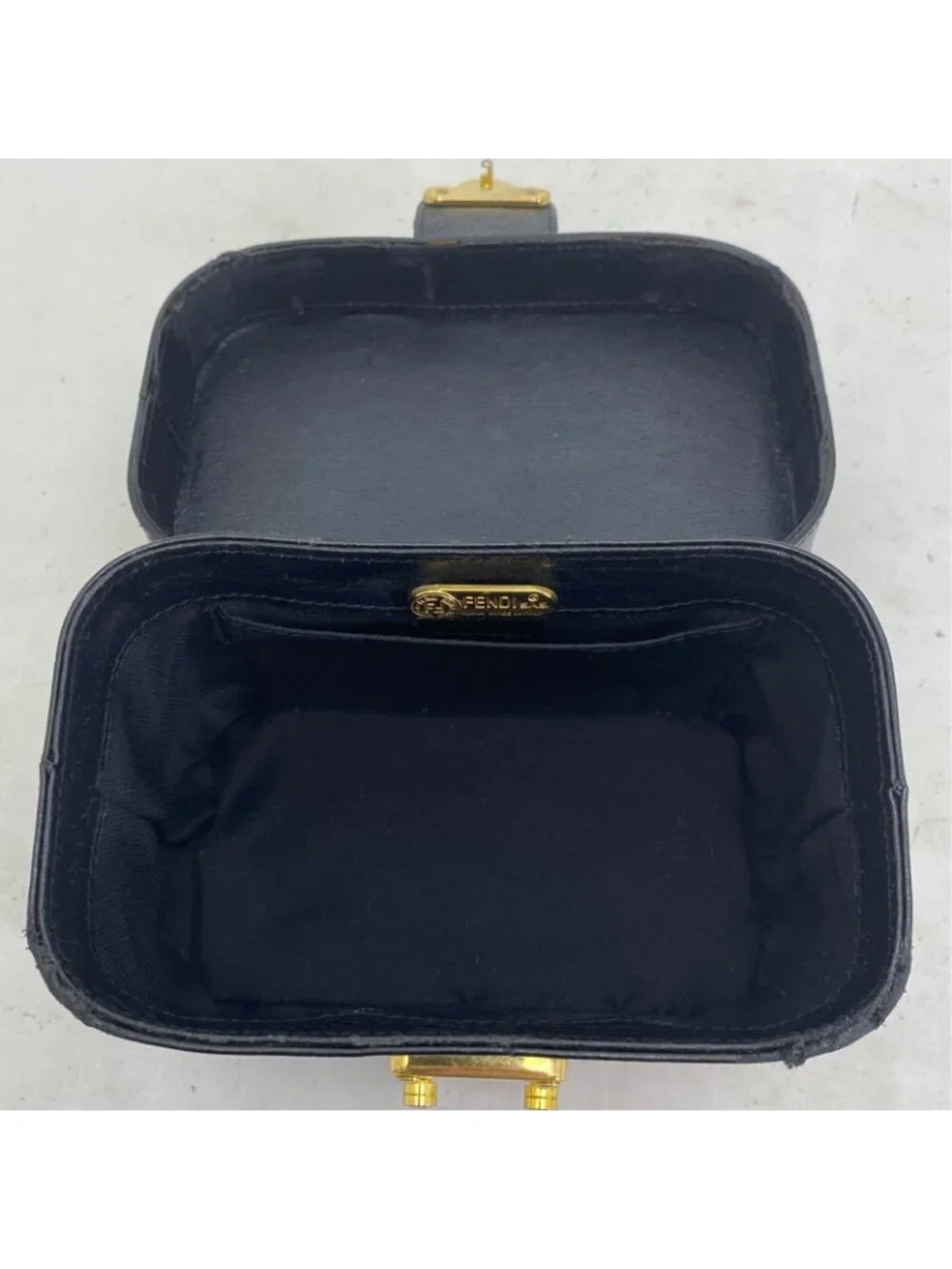 Fendi Vanity Bag Vintage Style Leather Black